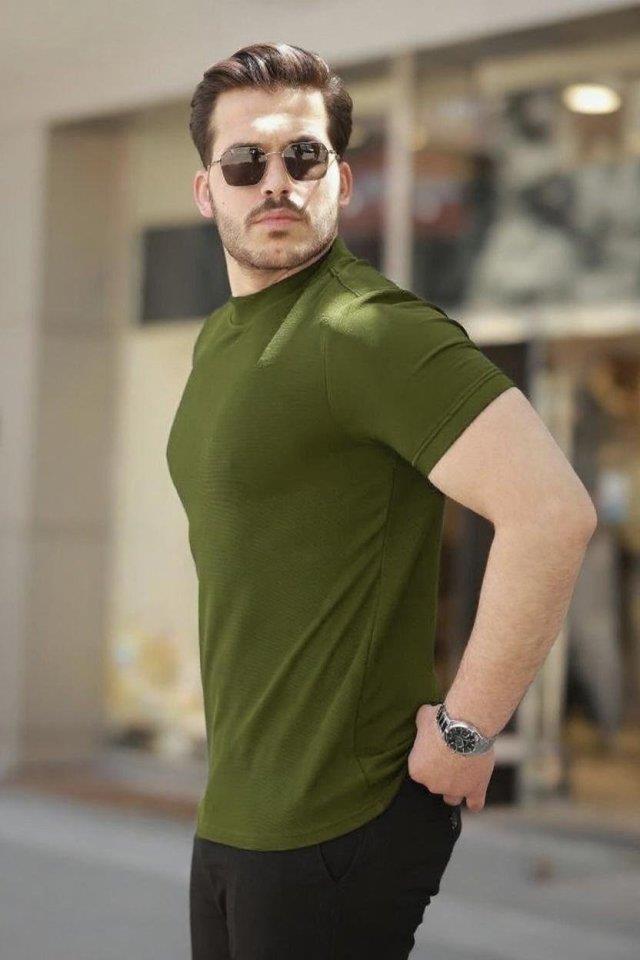 Erkek Ince çizgi Dokulu Kısa Kollu Tişört