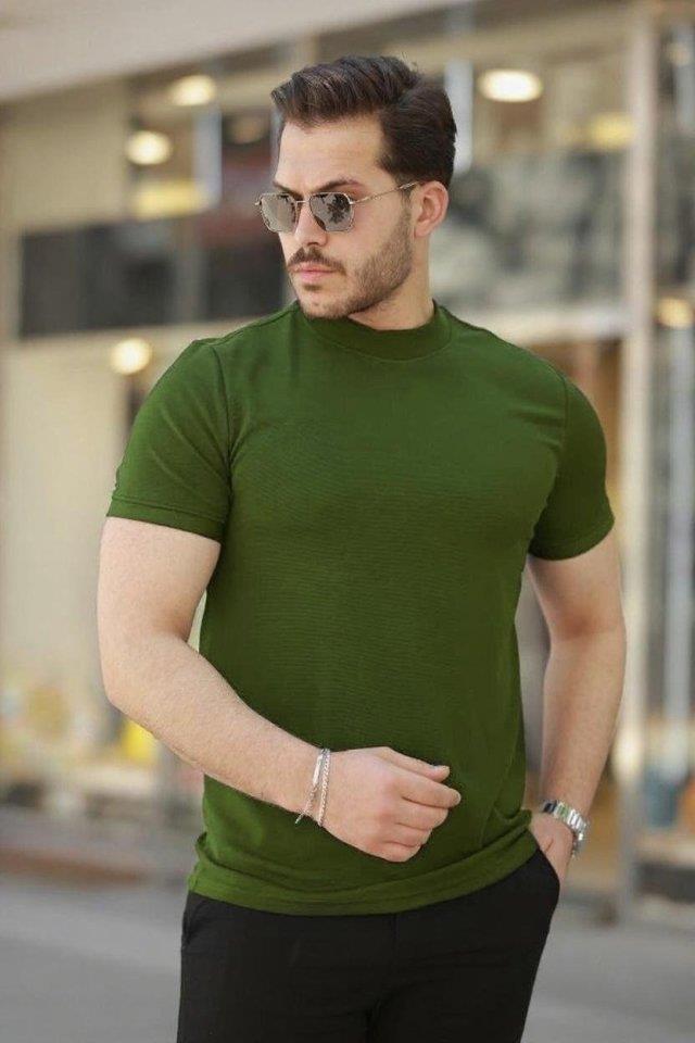 Erkek Ince çizgi Dokulu Kısa Kollu Tişört