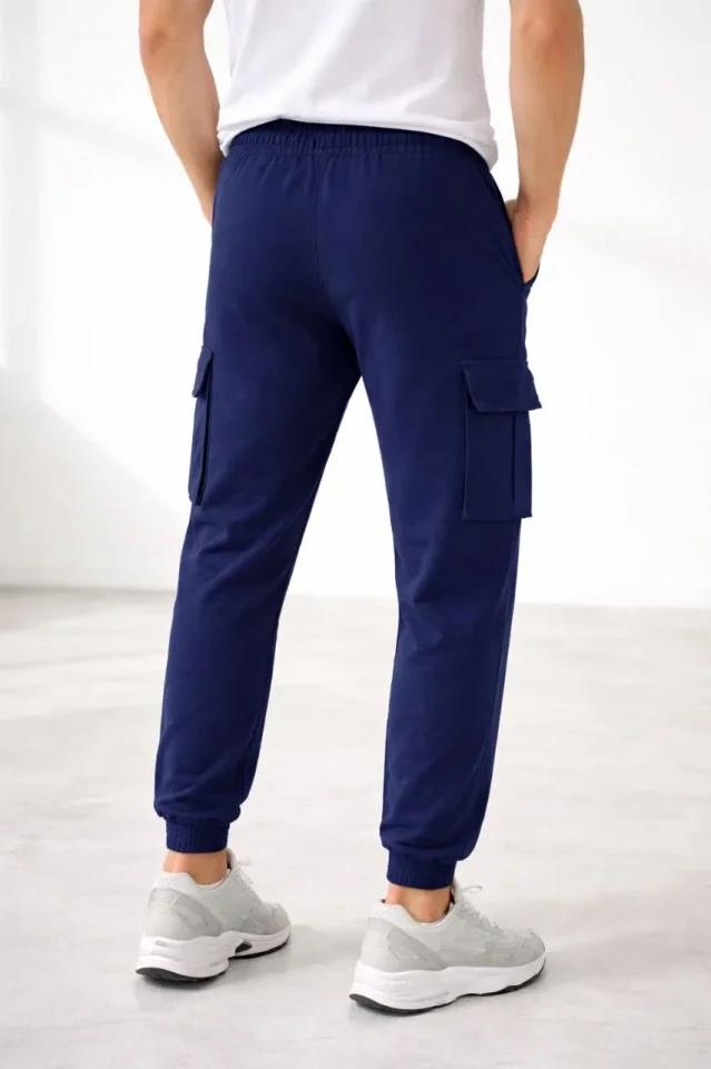 Erkek Jogger Eşofman Altı Regular Fit , Kargo Cepli, Lastikli Paça, Günlük Spor Pantolon - Lacivert