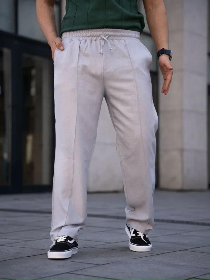 Erkek Keten Cepli Çıma Dikişli Jogger Buggy Pantalon Rahat Kalıp - Gri