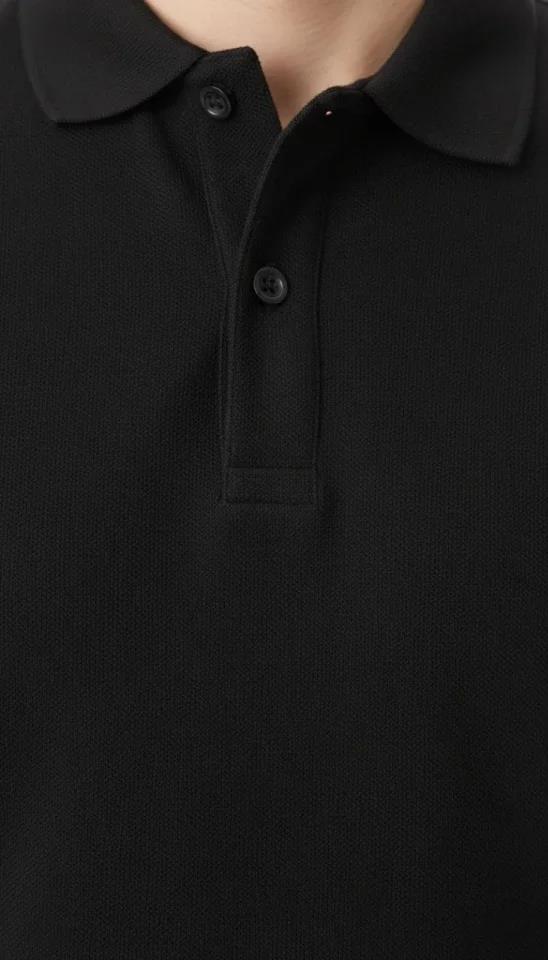 Erkek Pike Kumaş Düğmeli Yaka Regular Fit Günlük Kısa Kol Tişört T-shirt - Siyah
