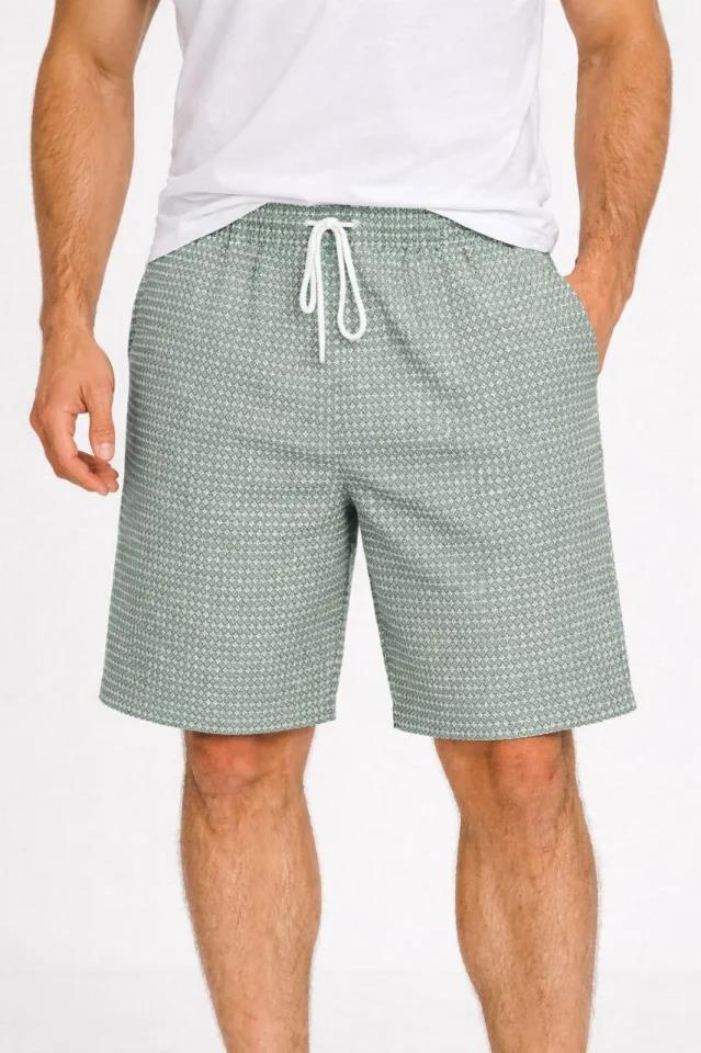 Erkek Pötikareli Şort – Beli Lastikli Bağcıklı, Cepli, Rahat Kesim Günlük Yazlık Şort - Mint Yeşili