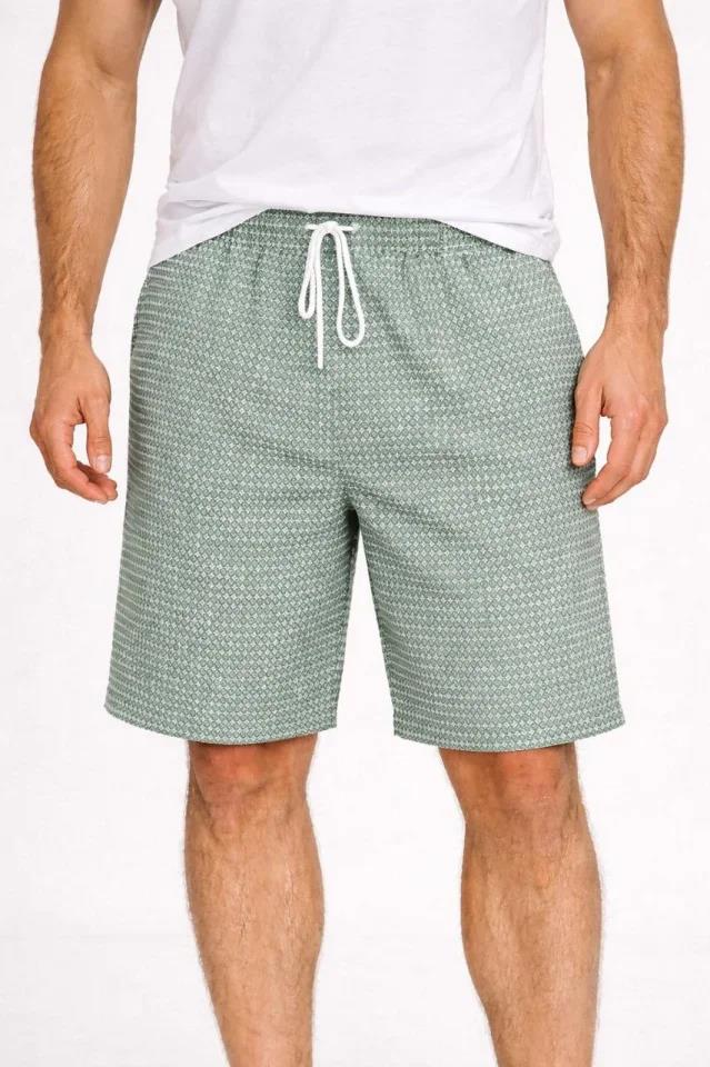 Erkek Pötikareli Şort – Beli Lastikli Bağcıklı, Cepli, Rahat Kesim Günlük Yazlık Şort - Mint Yeşili