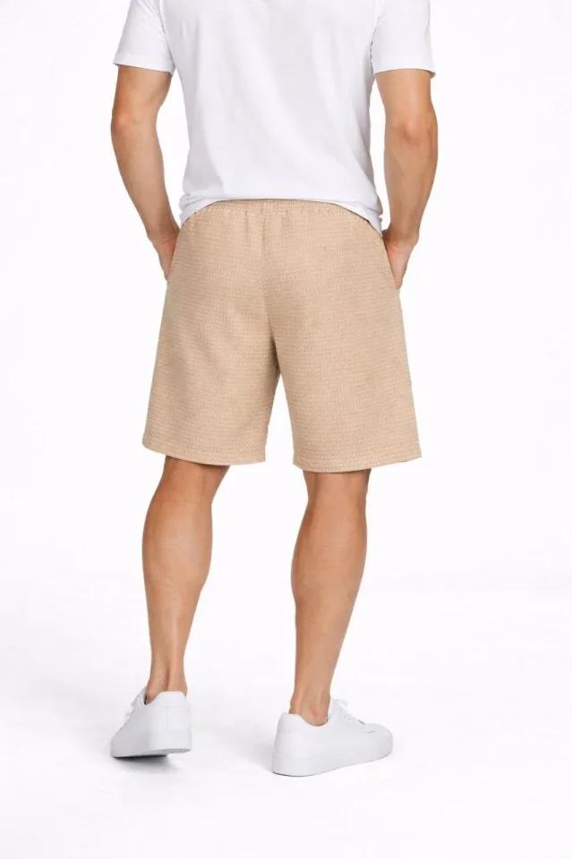 Erkek Pötikareli Şort – Beli Lastikli Bağcıklı, Cepli, Rahat Kesim Günlük Yazlık Şort - Bej