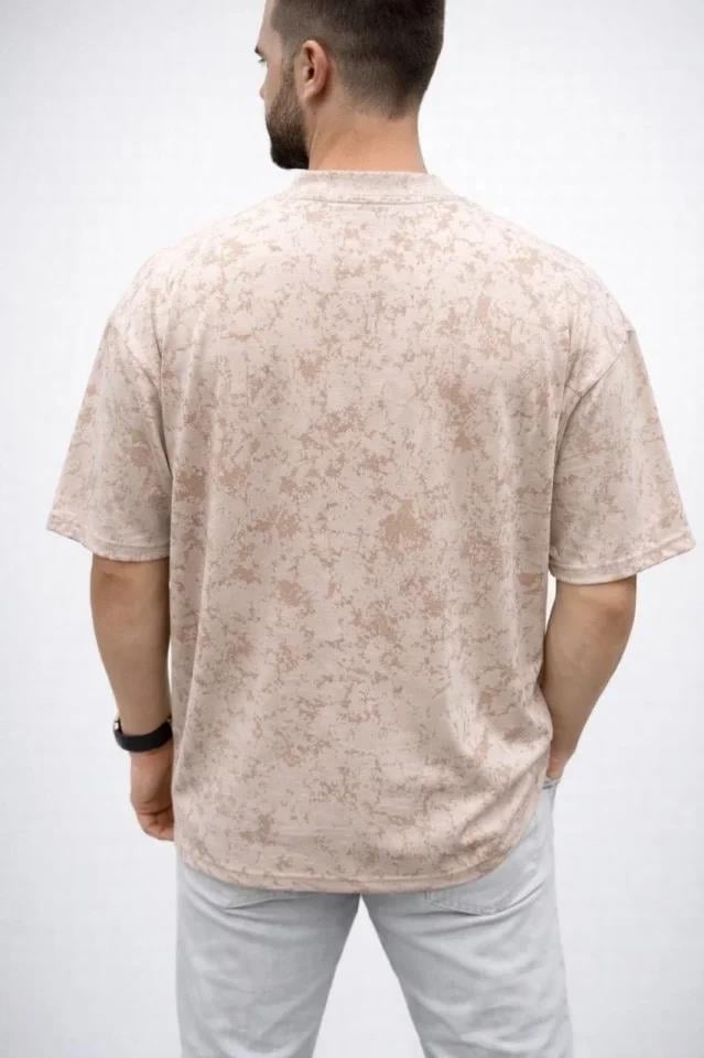 Erkek Premium Tişört OSY Yumuşak Dokulu Yıkamalı Oversize T-Shirt - Bej