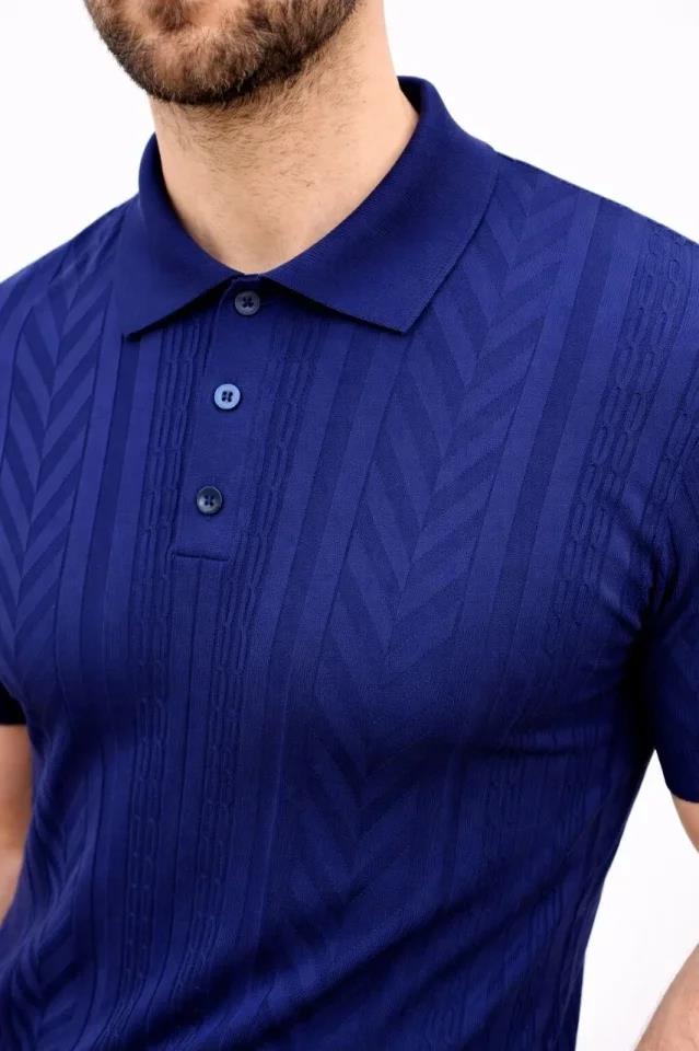 Erkek Yazlık Triko Tişört Kısa Kol Polo Yaka Düğmeli T-Shirt - Lacivert