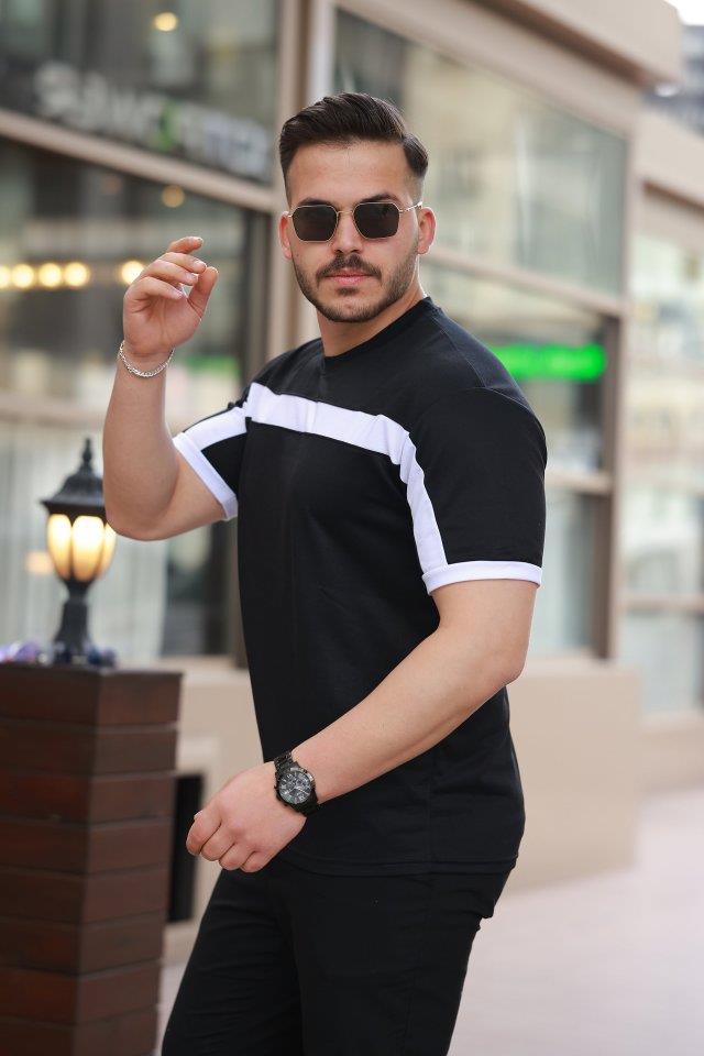 Erkek şerit Detaylı Kısa Kollu T-shirt