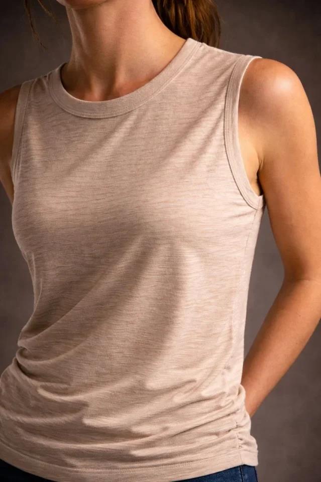 Flamlı Kumaş Sıfır Kolsuz Atlet Basic Spor Üst, Günlük Ve Fitness Kullanımına Uygun - Taş