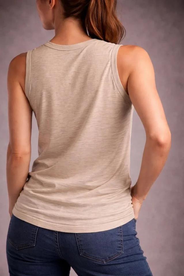 Flamlı Kumaş Sıfır Kolsuz Atlet Basic Spor Üst, Günlük Ve Fitness Kullanımına Uygun - Taş