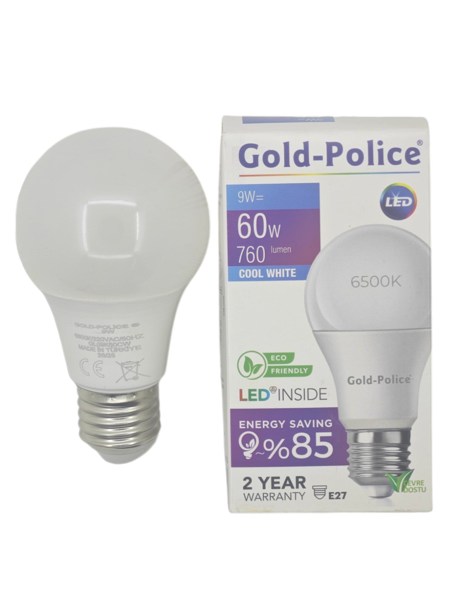 GL09K60/CW   Gold-Police E27-9W Led Ampul