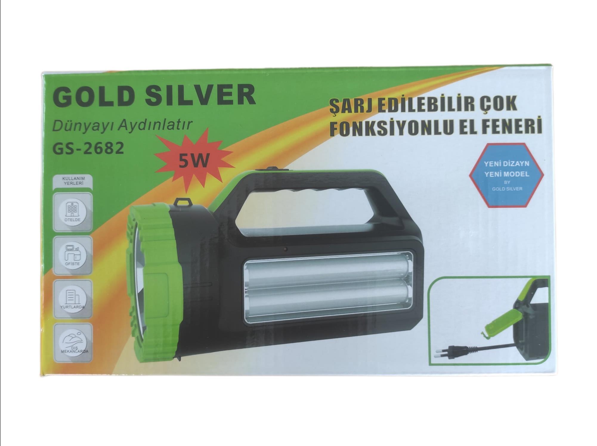 GS-2682   GOLD SILVER 5W ŞARJLI EL FENERİ