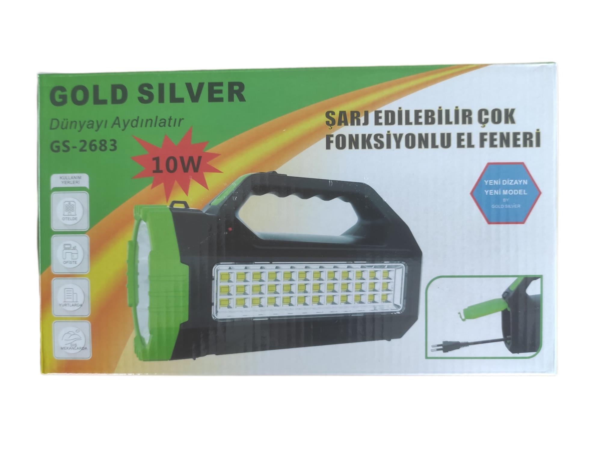 GS-2683   GOLD SILVER 10W ŞARJLI EL FENERİ