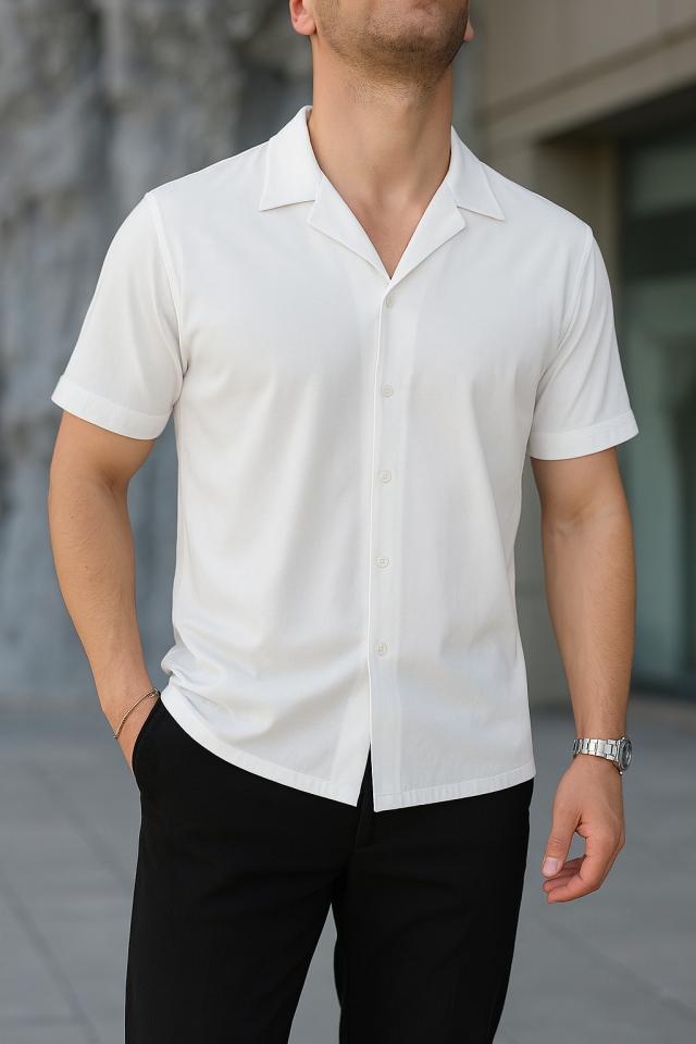 İki İplik Kumaş  Gömlek - Beyaz