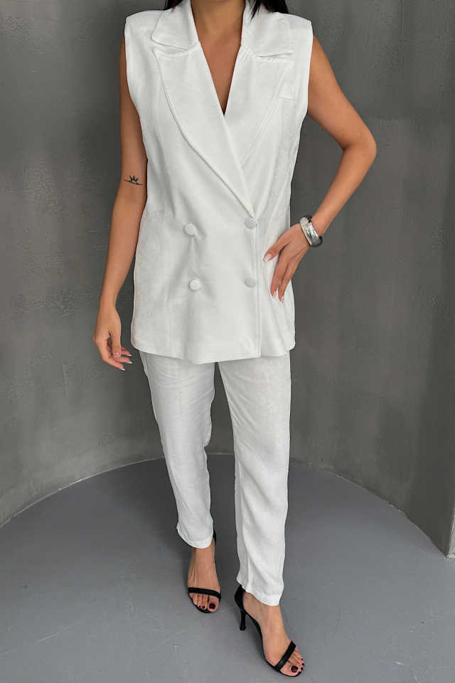 JAKAR KUMAŞ YELEK - PANTOLON TAKIM - Beyaz