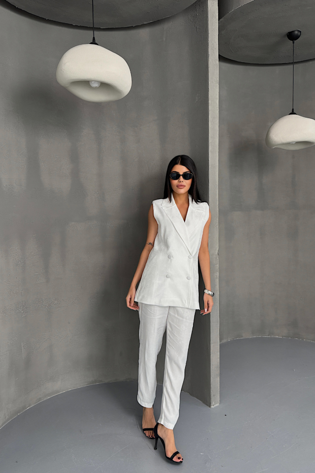 JAKAR KUMAŞ YELEK - PANTOLON TAKIM - Beyaz