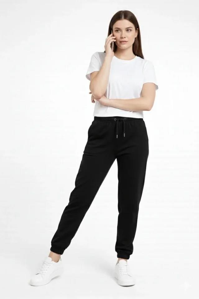 Jogger Eşofman Altı Rahat Kalıp, Cepli, Lastikli Paça, Günlük Spor Pantolon - Siyah