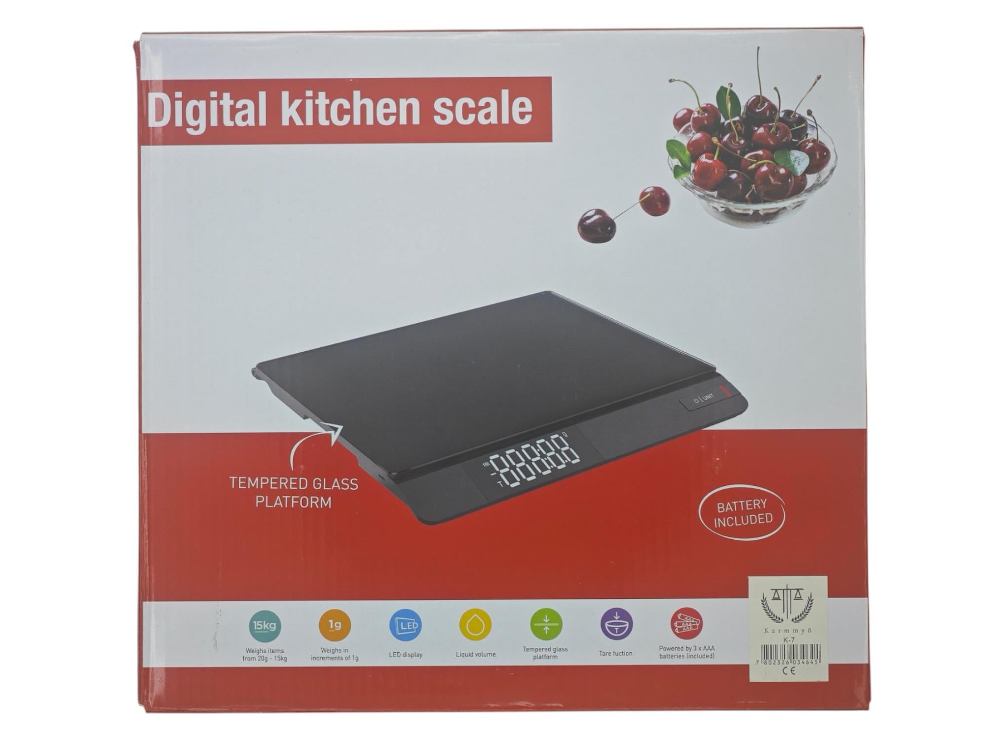 K-7 8081   Karmmyö Dijital Mutfak Tartısı 1g-15kg - Cam