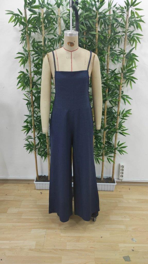 Kadın Askılı Yandan Fermuarlı Geniş Paçalı Valencia Tulum