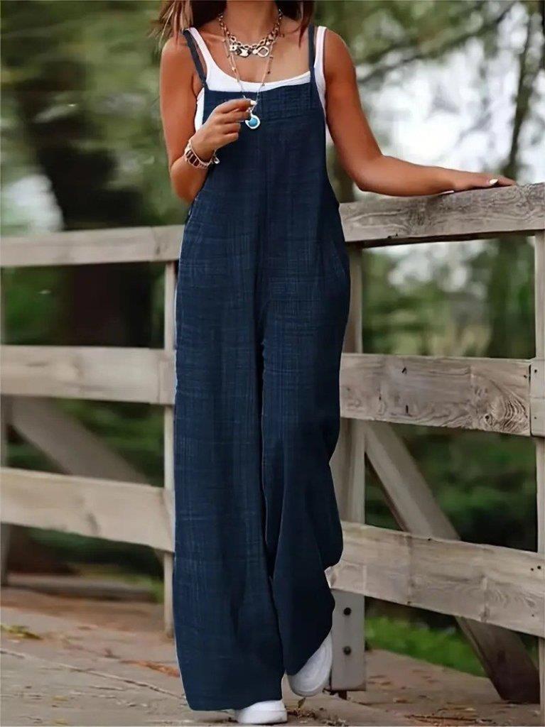 Kadın Askılı Yandan Fermuarlı Geniş Paçalı Valencia Tulum