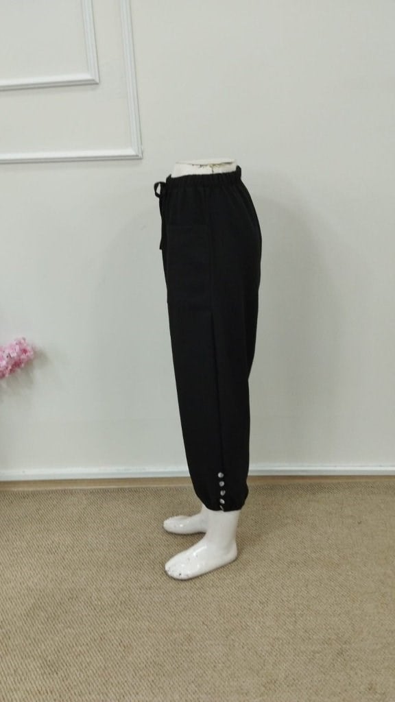 Kadın Beli Lastikli Bağcıklı Düğme Detaylı Pantolon
