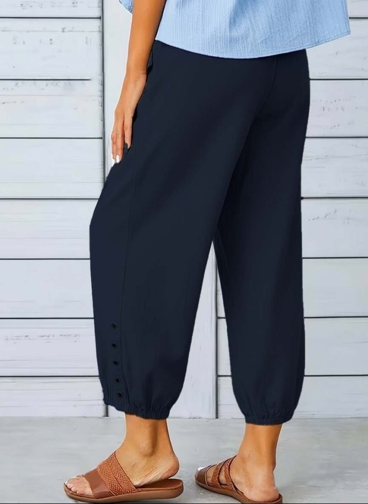 Kadın Beli Lastikli Bağcıklı Düğme Detaylı Pantolon