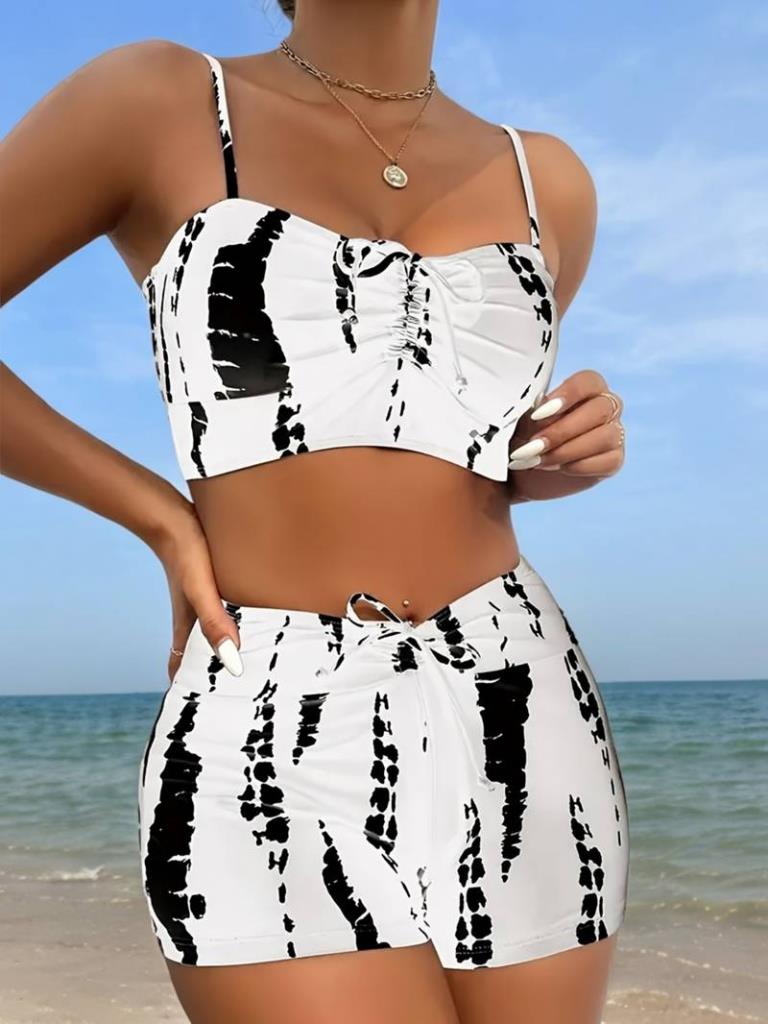 Kadın Büzgü Detay Askılı Crop Mini Tayt Ikili Takım