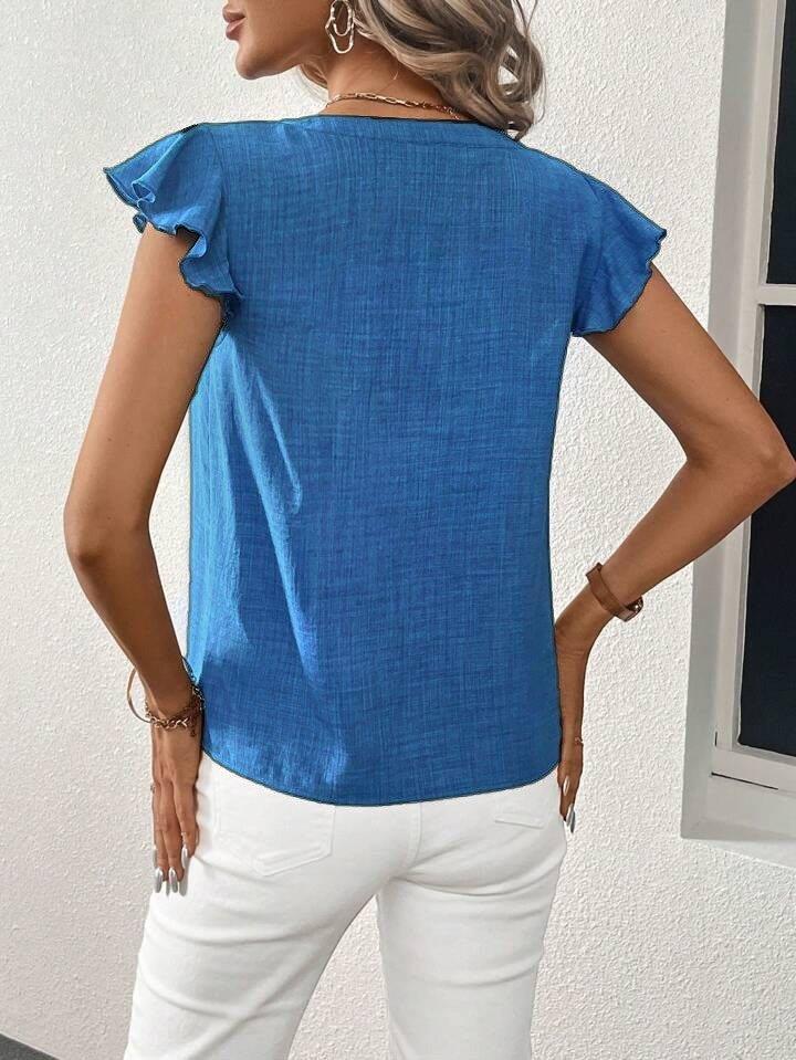 Kadın Kısa Kelebek Kollu V Yakalı Bluz