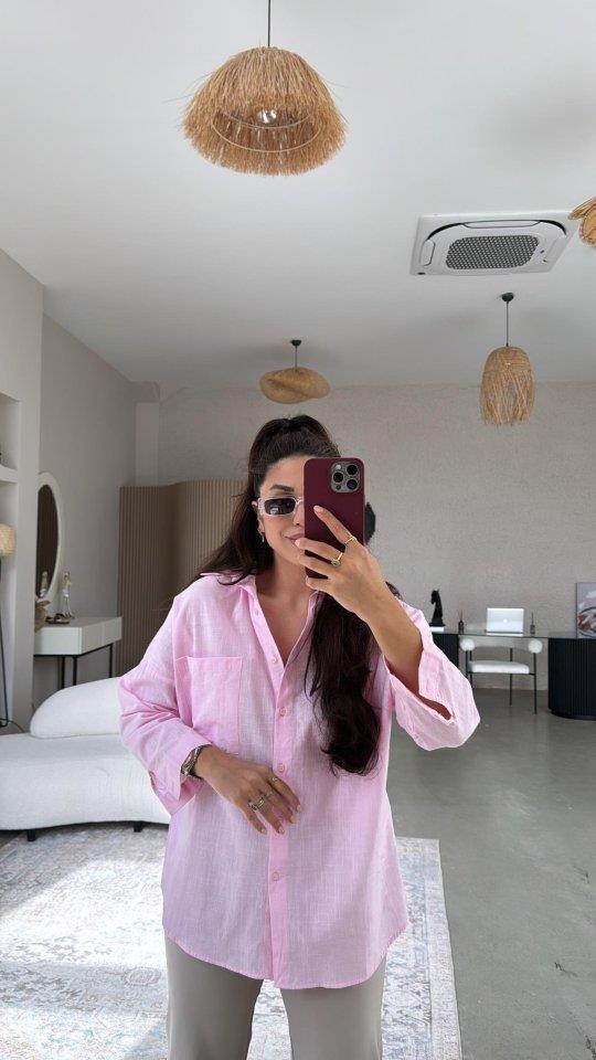 Kadın Tek Cepli Over Size Ketem Gömlek