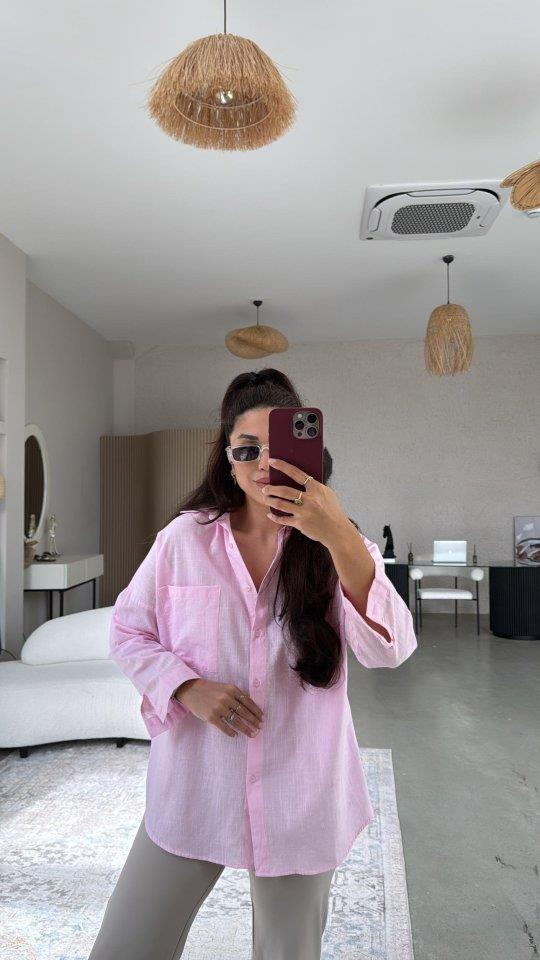 Kadın Tek Cepli Over Size Ketem Gömlek