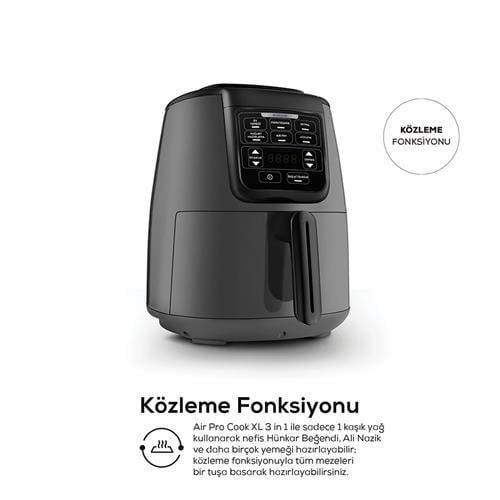 Karaca Air Pro Cook 3 İn 1 XL Ev Yemeği, Közleme, Airfryer Space Gray 4L