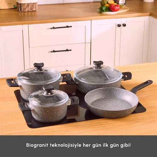 Karaca Biogranit Uraz 7 Parça Tencere Seti Gri