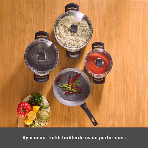 Karaca Biogranit Uraz 7 Parça Tencere Seti Gri