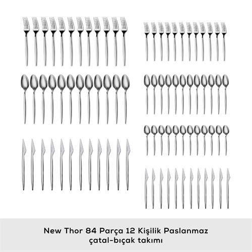 Karaca Elegance New Thor V2 Platin 12 Kişilik 84 Parça Çatal Kaşık Bıçak Takımı