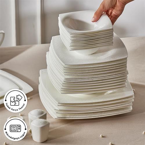 Karaca Fine Pearl Helen 62 Parça 12 Kişilik İnci Yemek Takımı Kare