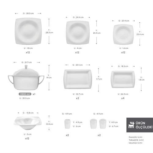 Karaca Fine Pearl Helen 62 Parça 12 Kişilik İnci Yemek Takımı Kare