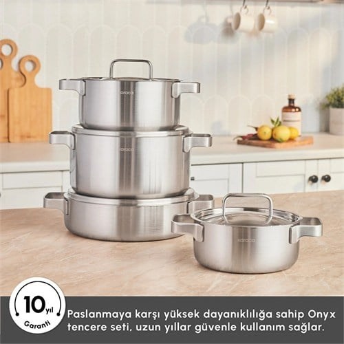 Karaca Powersteel 316+ 3Ply Onyx İndüksiyon Tabanlı Çelik 8 Parça Tencere Seti