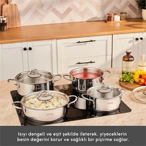 Karaca Powersteel Pekin 316+ İndüksiyon Tabanlı 8 Parça Çelik Tencere Seti