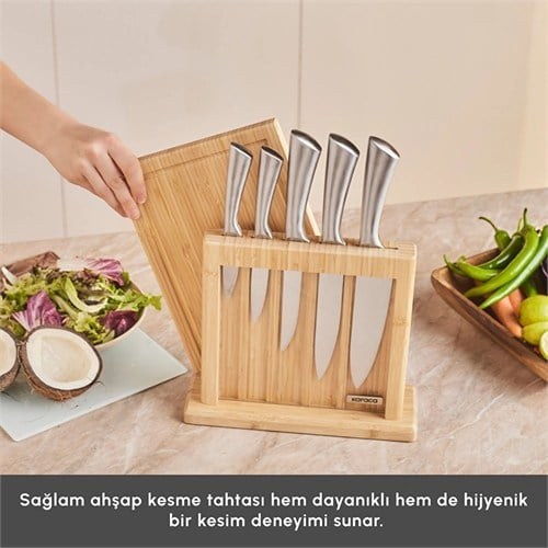 Karaca Samuray Nagoya Vigor Japon Çeliği 7 Parça Bıçak Seti Ve Kesme Tahtası