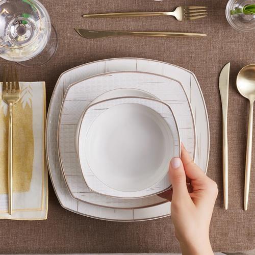 Karaca Square Bone Batik 60 Parça 12 Kişilik Yemek Takımı Gold