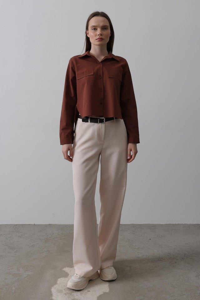 Kemerli Palazzo Pantolon - Pudra