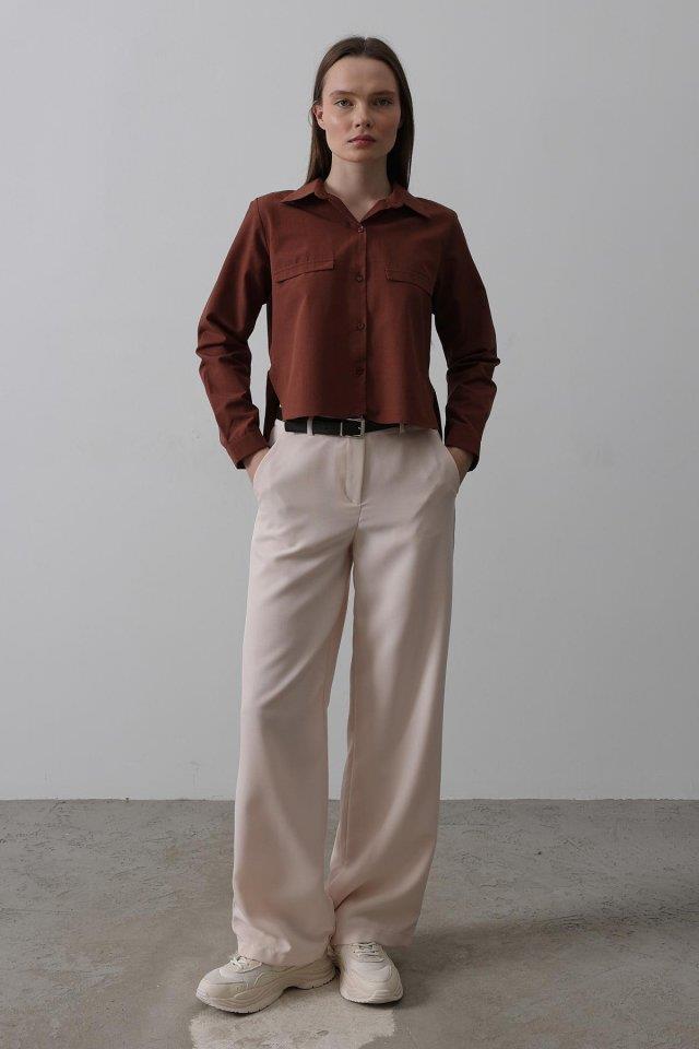 Kemerli Palazzo Pantolon - Pudra