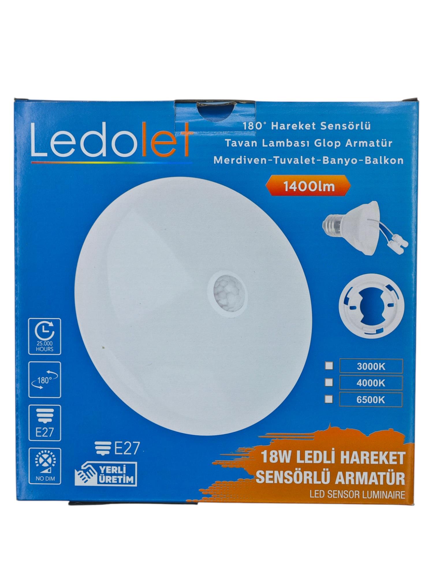 Ledolet Hareket Sensörlü Tavan Lambası Glop Armatür - E27-Spot-Sabit