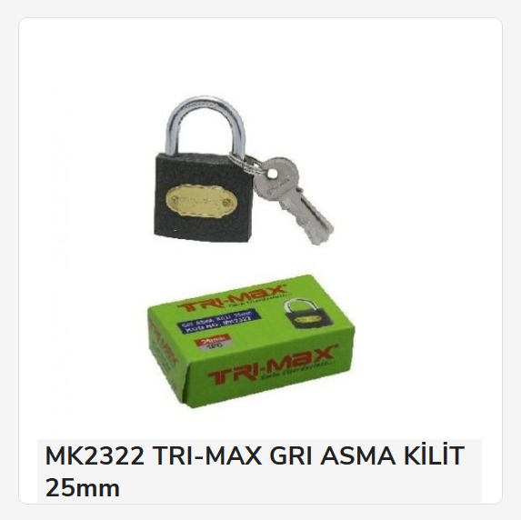 MK2322   TRI-MAX ASMA KİLİT 25mm (Grı)