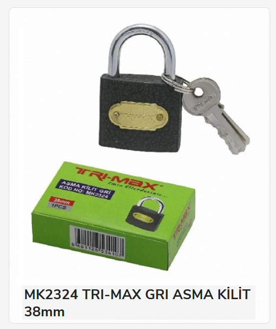 MK2324   BAY-TEC TRI-MAX ASMA KİLİT 38mm (Grı)