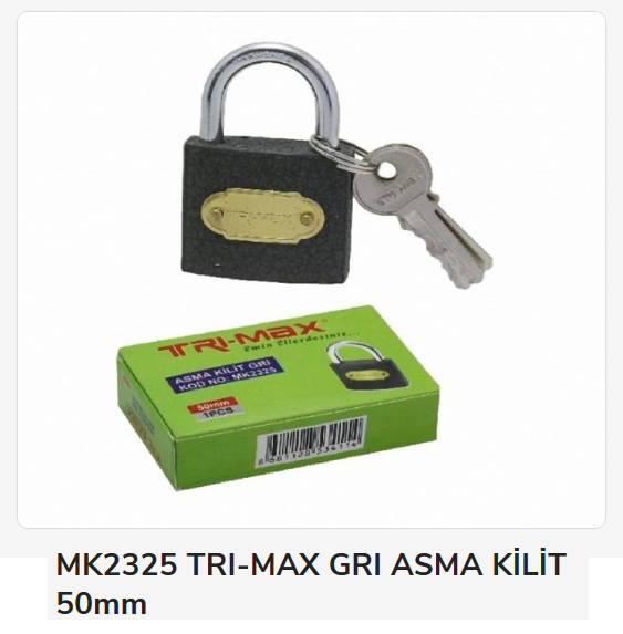 MK2325   BAY-TEC TRI-MAX ASMA KİLİT 50mm (Grı)