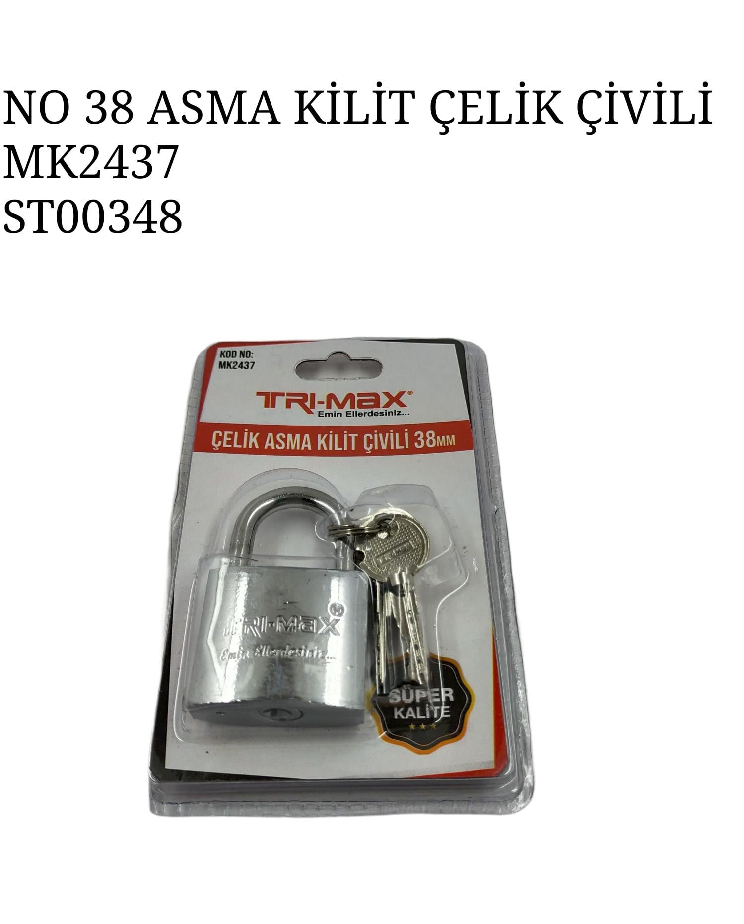 MK2437   TRI-MAX ÇELİK ASMA KİLİT 38mm (Çivili)