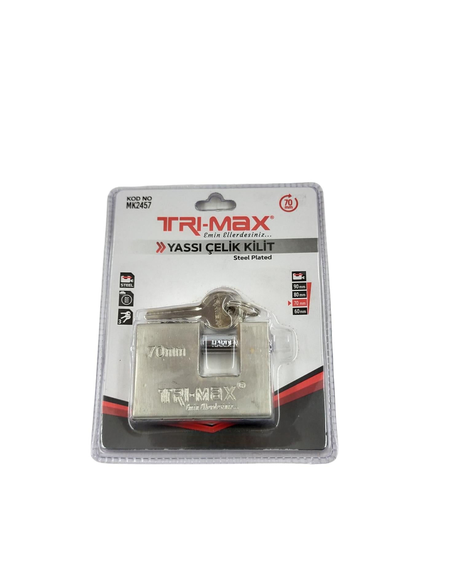 MK2457   TRI-MAX YASSI ÇELİK KİLİT 70mm