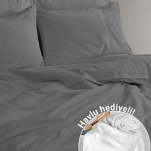 Nazik Home Sarah Nevresim Takımı Çift Kişilik Gri  Havlu Hediyeli