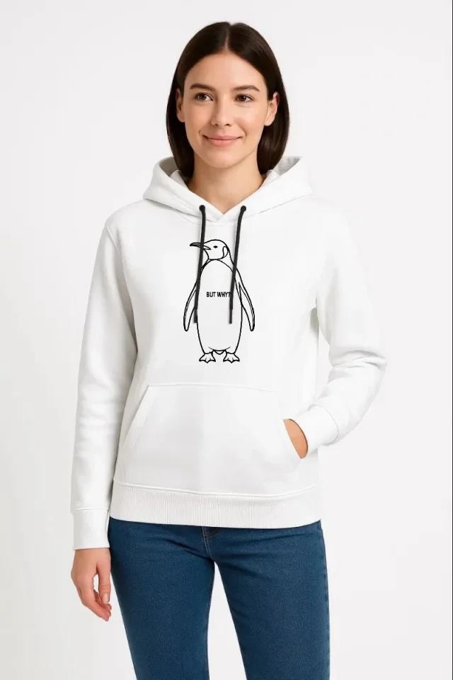 Nihilist Penguen Özel Tasarım Oversize Kapüşonlu Sweatshirt - Beyaz