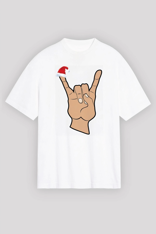 Noel Başlıklı Serçe Parmak T-shirt - Beyaz
